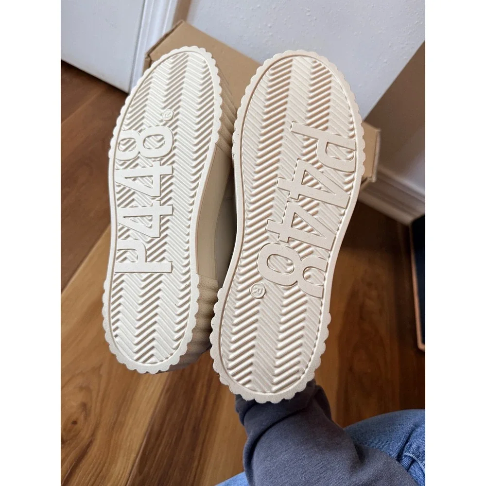 P448 Womens Creeper Platform Sneakers White Pluto Leather Glitter Size 8/ 38‎